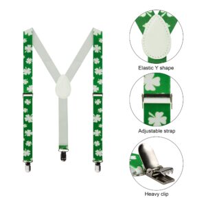 FGSS St. Patricks Day Shamrock Suspenders for Women Men - Adjustable Y-Back Braces Parade Party Accessories