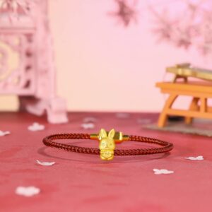 ZHOU LIU FU Real Gold Bracelets for Women Bracelet Lucky Rabbit 24K Gold Jewelry Red Bracelet Solid Gold Charm Fortune Rabbit Charm Bracelets Lucky Bunny Gold Bangle Bracelets