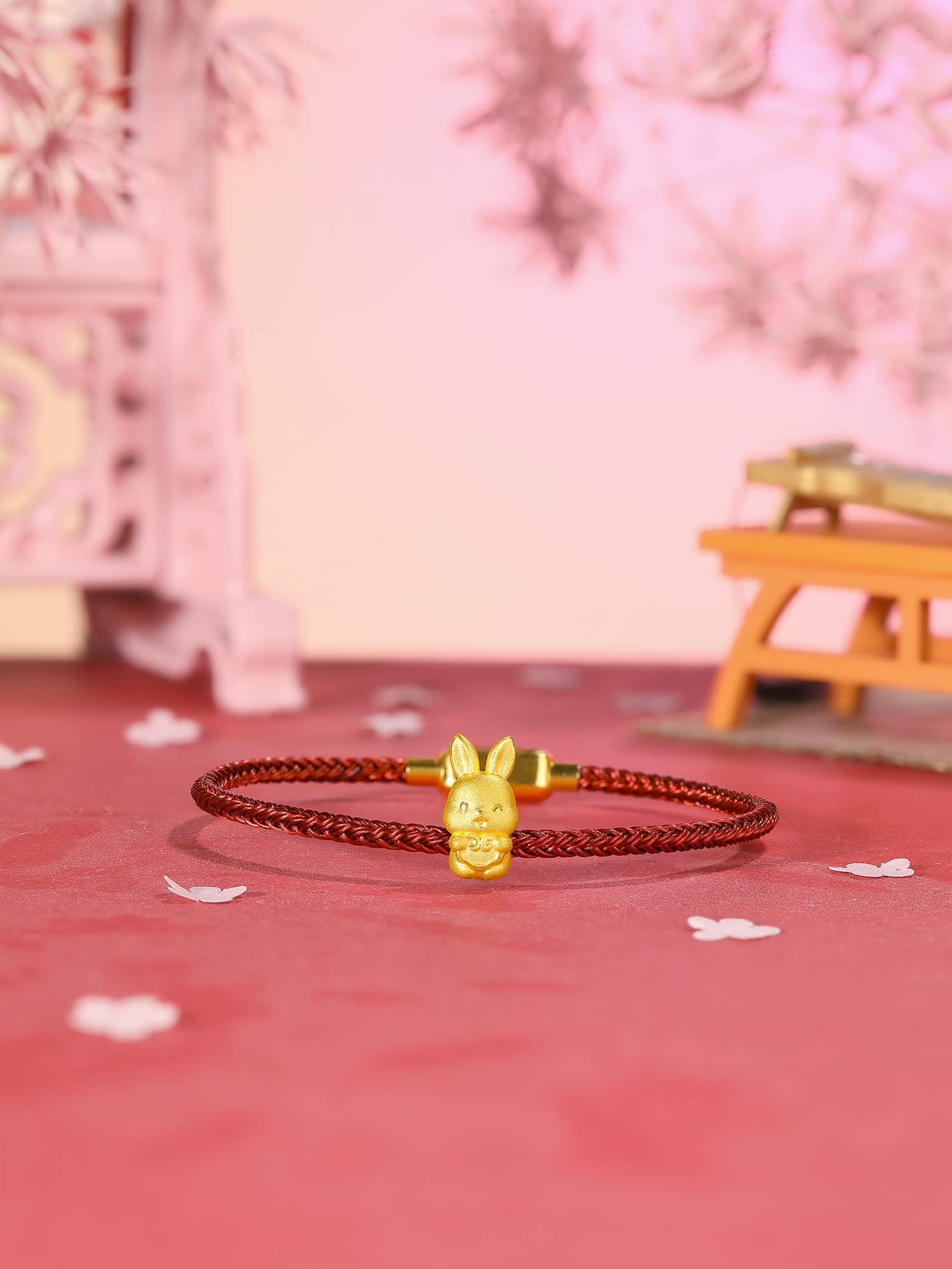 ZHOU LIU FU Real Gold Bracelets for Women Bracelet Lucky Rabbit 24K Gold Jewelry Red Bracelet Solid Gold Charm Fortune Rabbit Charm Bracelets Lucky Bunny Gold Bangle Bracelets