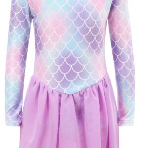 SEAUR Gymnastics Outfits for Girls with Skirt Girls Gymnastics Skirted Leotards Ballet Dance Dress Long Sleeve Tutu Leotard Mermaid Dance Wear 7-8T