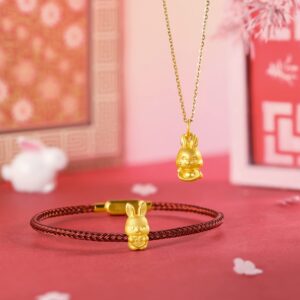 ZHOU LIU FU Real Gold Bracelets for Women Bracelet Lucky Rabbit 24K Gold Jewelry Red Bracelet Solid Gold Charm Fortune Rabbit Charm Bracelets Lucky Bunny Gold Bangle Bracelets