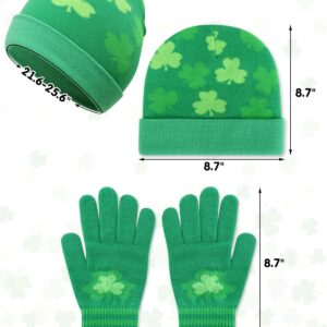 2PCS St Patrick's Day Beanie and Gloves Set Spring Green Shamrock Hat St Patricks Day Accessories Irish Knitted Hat Clover Glove for Women and Men Saints Beanie Gift