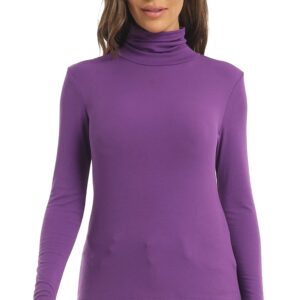 Women's Long Sleeve Turtleneck Tops Lightweight Slim Base Layer Shirt Purple X-Large