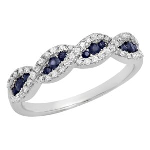 dazzlingrock collection round blue sapphire & white diamond stackable anniversary wedding swirl ring for women in 14k white gold size 8