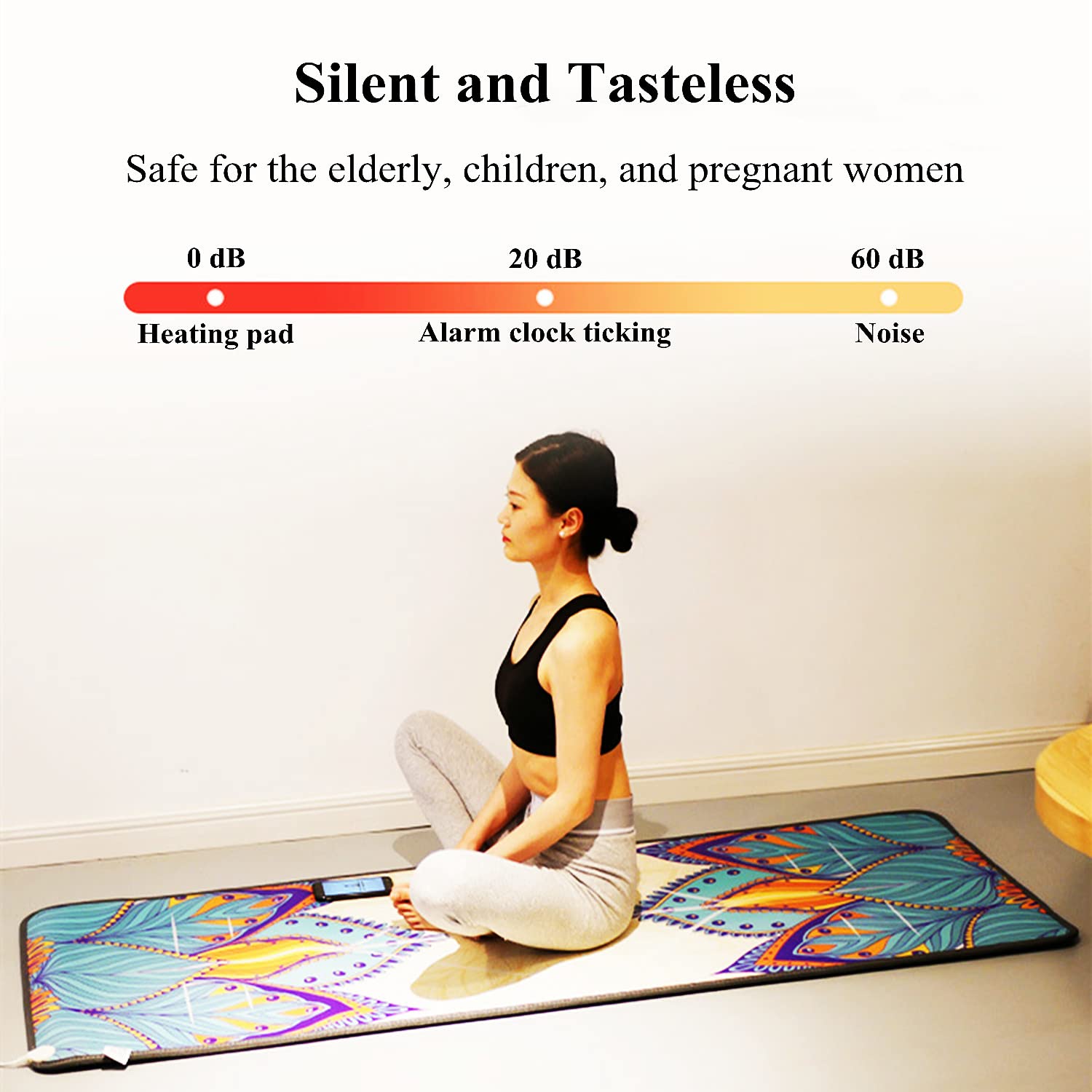 Portable Heated Yoga Mat, Adjustable Temperature Heated Floor Mat, Non-Slip Electric Heating Pad Ideal for Yoga, Hot Yoga, Pilates, Fitness, Exercise,Blooming