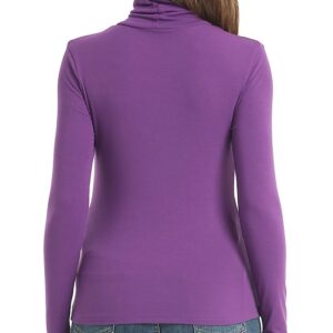 Women's Long Sleeve Turtleneck Tops Lightweight Slim Base Layer Shirt Purple X-Large