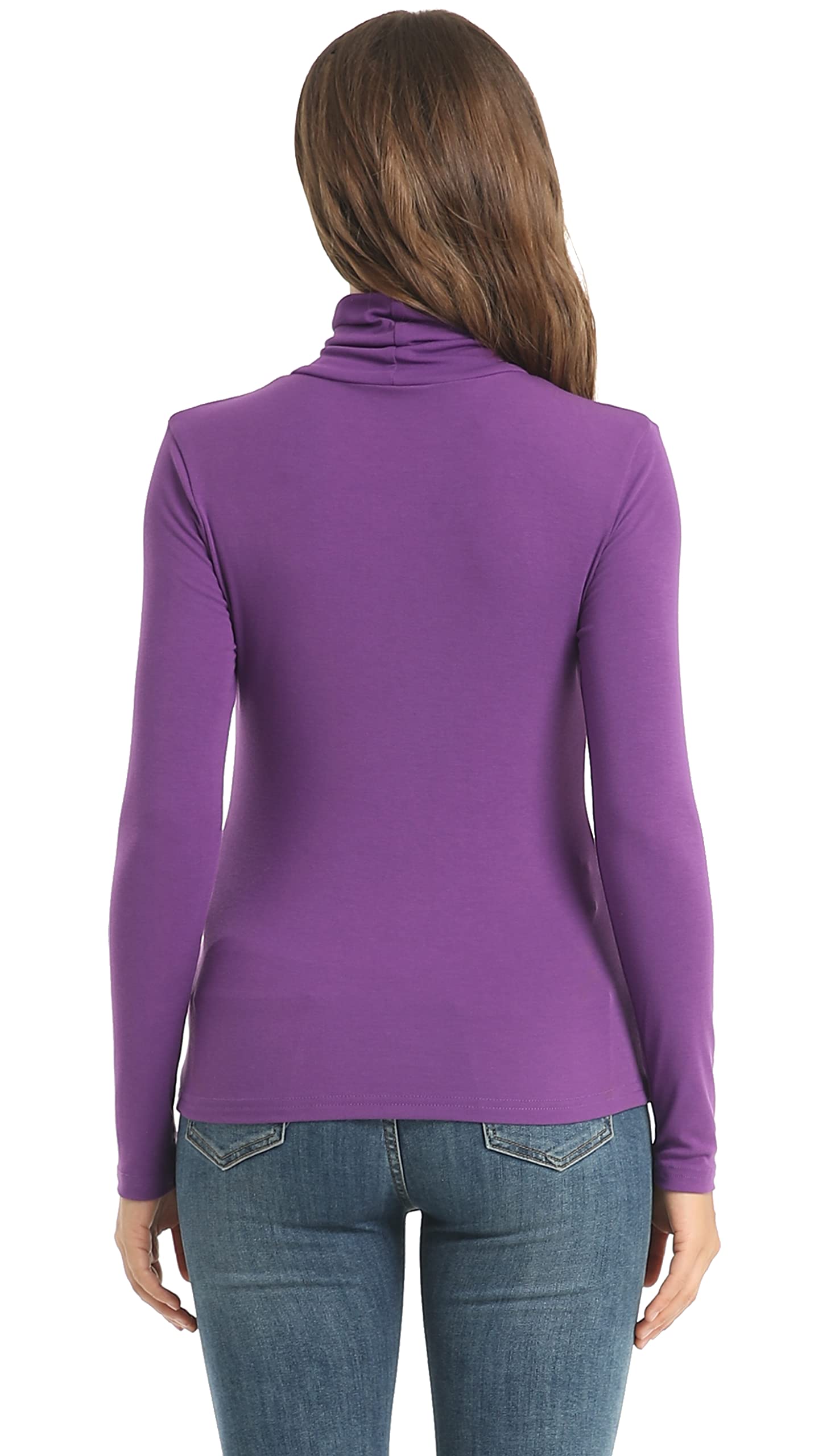 Women's Long Sleeve Turtleneck Tops Lightweight Slim Base Layer Shirt Purple X-Large