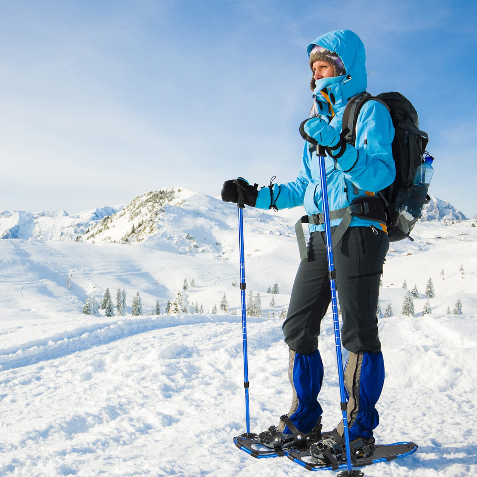 S AFSTAR 21" Terrain Snow Shoes, Aluminum Alloy All Terrain Snowshoes w/Trekking Poles & Carrying Tote Bag, 4-in-1 Lightweight Terrain Snowshoes for Men Women Youth Kids, Easy to Wear (Navy)