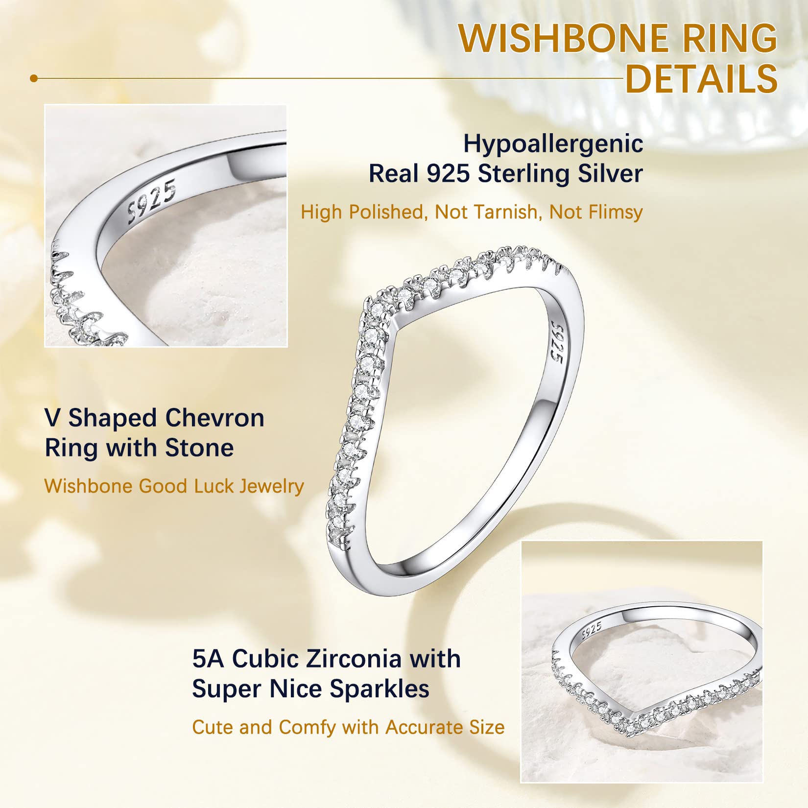 Suplight Chevron Wedding Band Size 12 Sterling Silver Wishbone 'V' Ring for Women with Cubic Zirconia