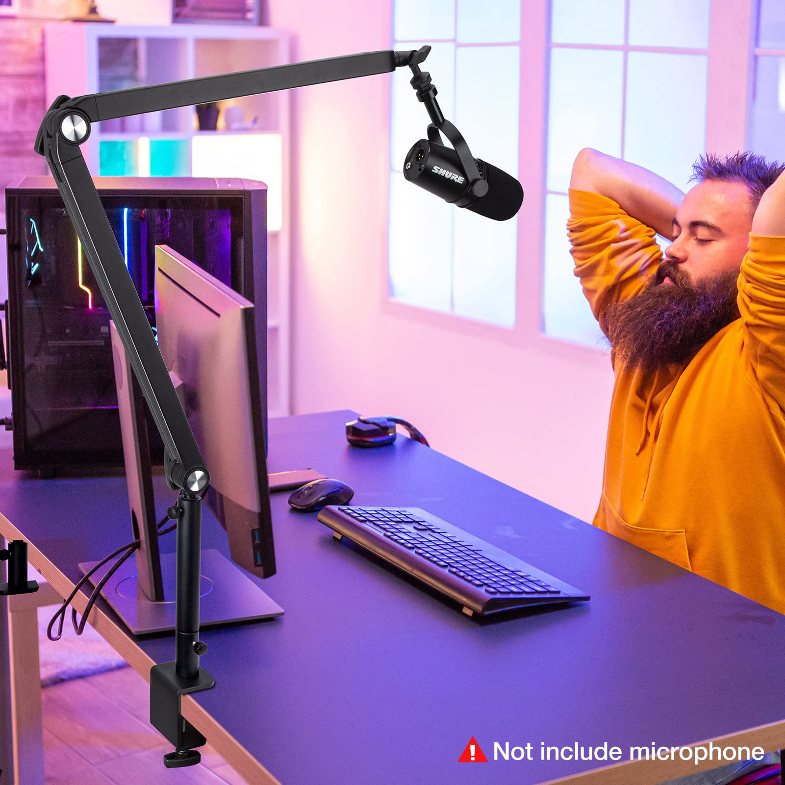 Blue Yeti Boom Arm with Extension Tube - Mic Boom Arm Compatible with Blue Yeti, Adjustable Boom Height Microphone Stand Mic Arm for HyperX QuadCast, Shure MV7, Rode, and Most Gaming Mic By SUNMON