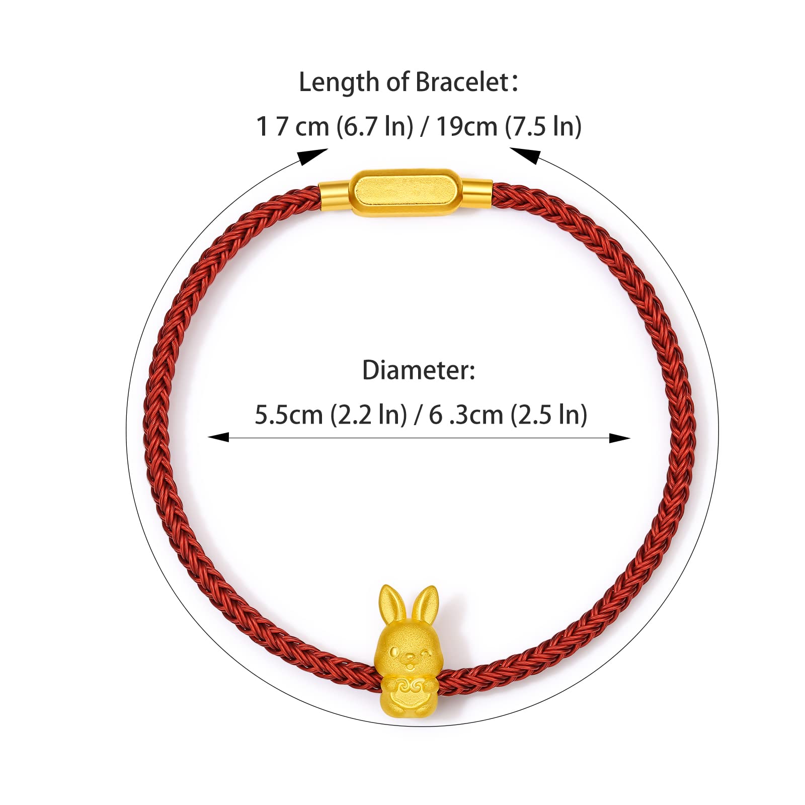 ZHOU LIU FU Real Gold Bracelets for Women Bracelet Lucky Rabbit 24K Gold Jewelry Red Bracelet Solid Gold Charm Fortune Rabbit Charm Bracelets Lucky Bunny Gold Bangle Bracelets