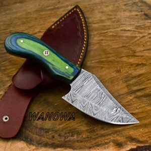 Wanowa Damascus Steel Handmade Skinner Knife , Custom Hand Forged Skinning Knife With Leather Sheath (AC-39)