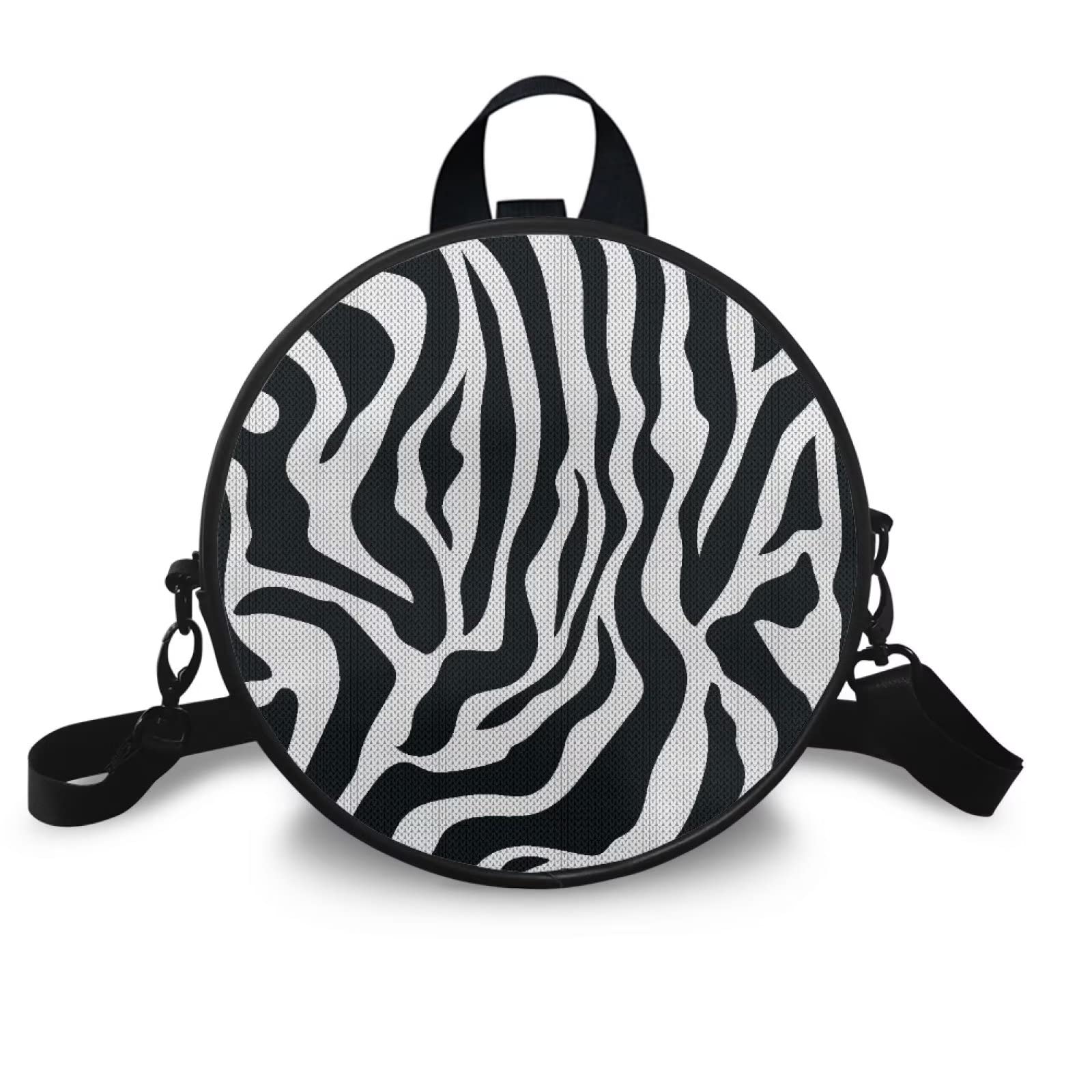 xixirimido Zebra Backpack for Girls Women Purse Black and White Round Crossbody Handbag Daypack Messenger Durable Lightweight Mini Work Shopping Tote