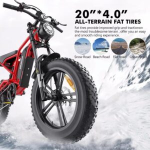 Hidoes Electric Bike 1600W (Peak) 20 * 4" Fat Tire 40MPH 30-60Mile Moped, 15.6Ah Winter Snow Beach Hill Mountain Electric Bicycle Commuting Motorcycle, 8-Layer Suspension Dual Brakes for Adults Teens