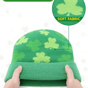 2PCS St Patrick's Day Beanie and Gloves Set Spring Green Shamrock Hat St Patricks Day Accessories Irish Knitted Hat Clover Glove for Women and Men Saints Beanie Gift