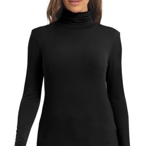 Women's Long Sleeve Turtleneck Tops Lightweight Slim Base Layer Shirt Black XX-Large