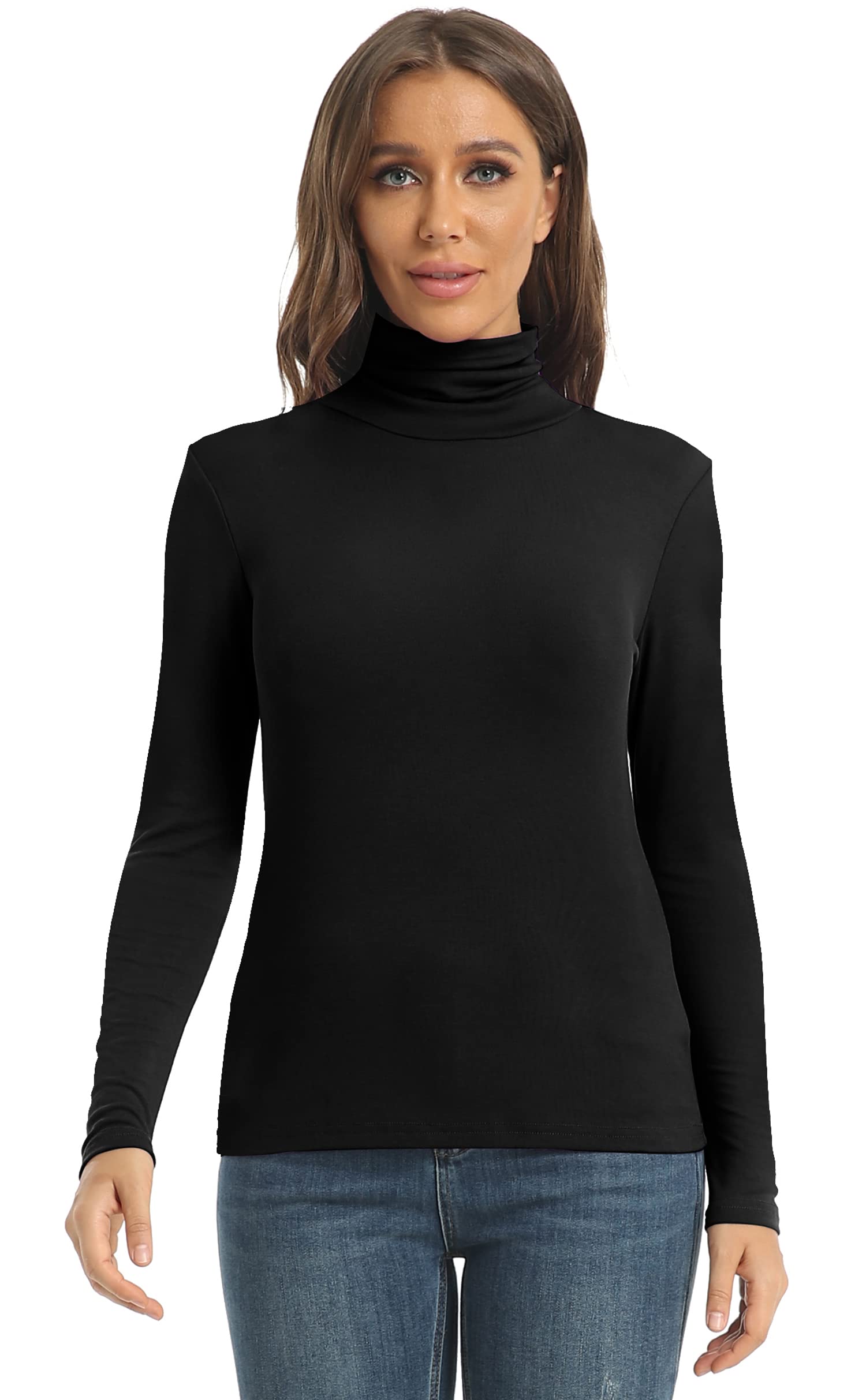 Women's Long Sleeve Turtleneck Tops Lightweight Slim Base Layer Shirt Black XX-Large