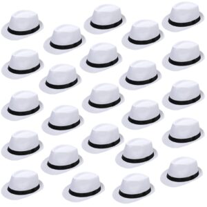 Lasnten 24 Pack 1920s Fedora Hats Bulk for Men Short Brim Sun Panama Hats for Women Party Costume, Circumference 60 cm(White)