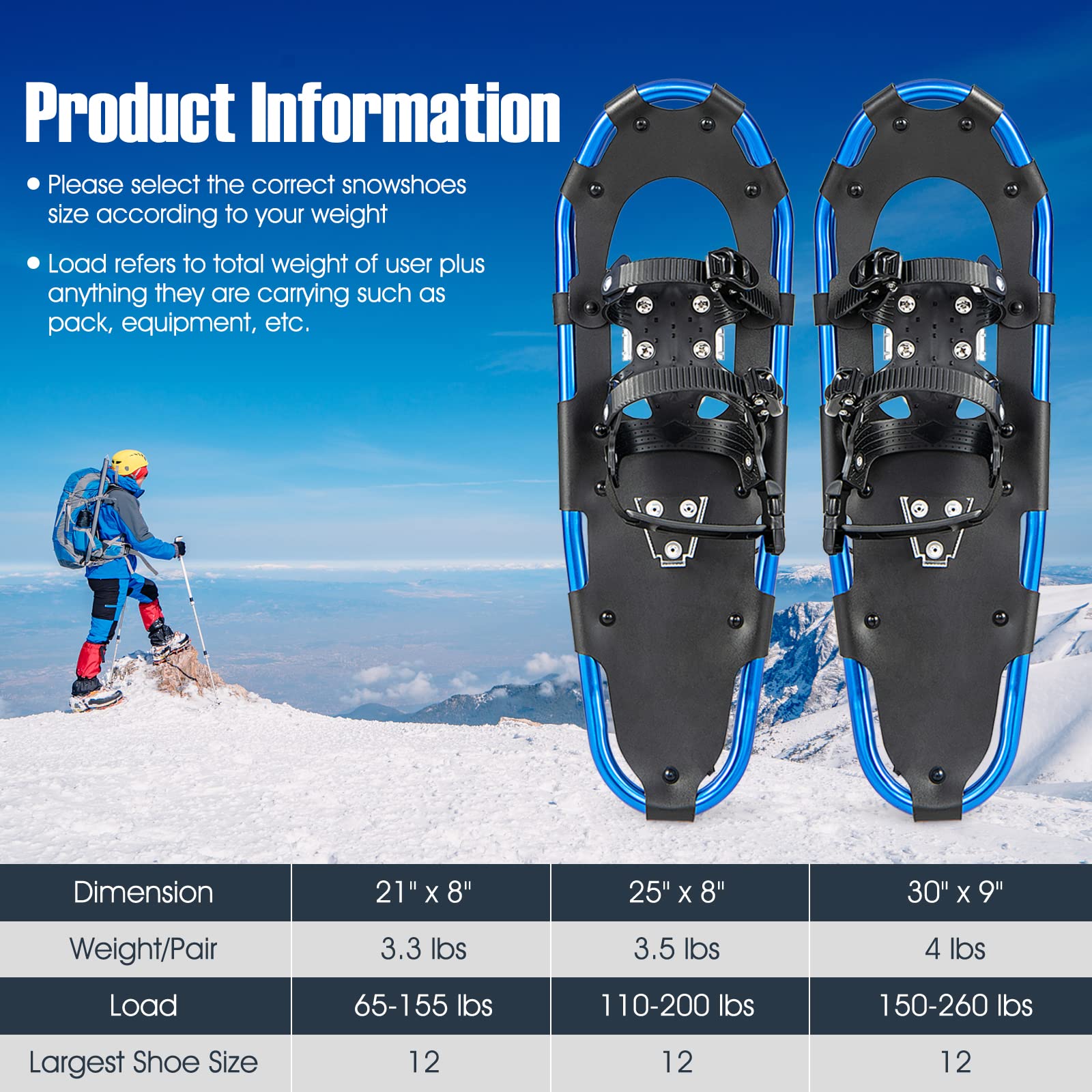 S AFSTAR 21" Terrain Snow Shoes, Aluminum Alloy All Terrain Snowshoes w/Trekking Poles & Carrying Tote Bag, 4-in-1 Lightweight Terrain Snowshoes for Men Women Youth Kids, Easy to Wear (Navy)