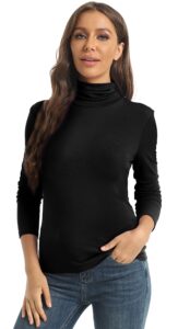 women's long sleeve turtleneck tops lightweight slim base layer shirt black xx-large