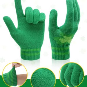 2PCS St Patrick's Day Beanie and Gloves Set Spring Green Shamrock Hat St Patricks Day Accessories Irish Knitted Hat Clover Glove for Women and Men Saints Beanie Gift