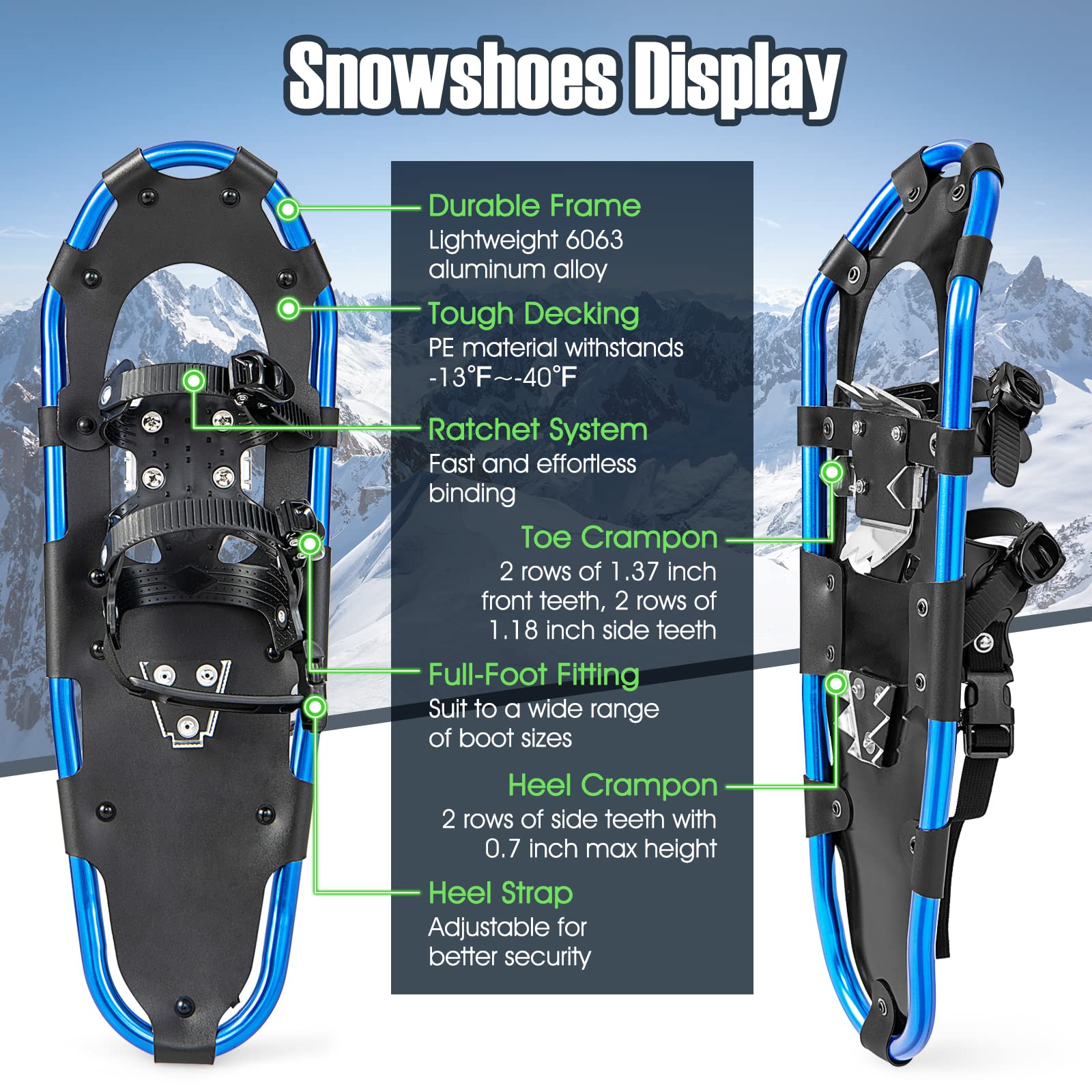 S AFSTAR 21" Terrain Snow Shoes, Aluminum Alloy All Terrain Snowshoes w/Trekking Poles & Carrying Tote Bag, 4-in-1 Lightweight Terrain Snowshoes for Men Women Youth Kids, Easy to Wear (Navy)