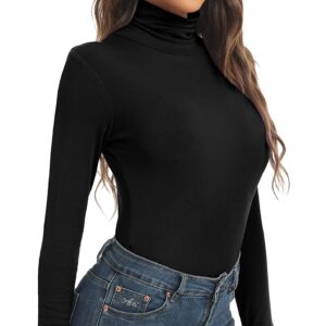 Women's Long Sleeve Turtleneck Tops Lightweight Slim Base Layer Shirt Black XX-Large