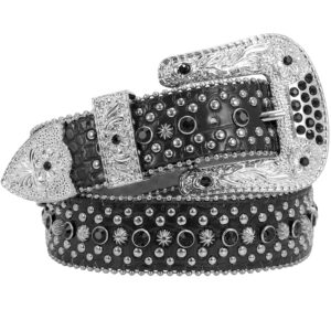 suosdey men women rhinestone belt western cowboy cowgirl shine crystal diamond studded crocodile pattern belts