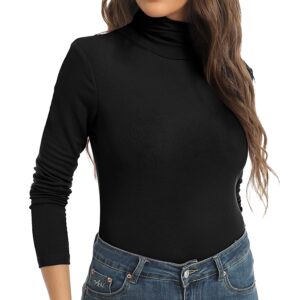 Women's Long Sleeve Turtleneck Tops Lightweight Slim Base Layer Shirt Black XX-Large