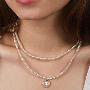 OJERRY Simple Y2K Layered Heart Pearl Choker Necklaces Coquette Aesthetic Jewelry for Women Trendy, Dainty Faux Pearl Choker Necklace for Women