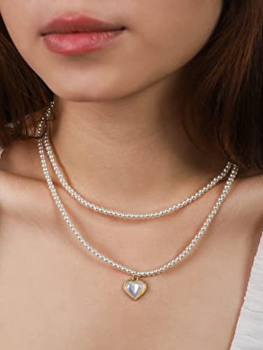 OJERRY Simple Y2K Layered Heart Pearl Choker Necklaces Coquette Aesthetic Jewelry for Women Trendy, Dainty Faux Pearl Choker Necklace for Women