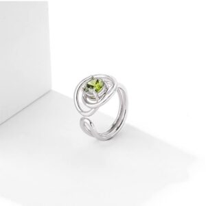 UniLogue S925 Sterling Silver Female Simple and Fashion Style Adjustable Ring, Created Olivine Line Entwined Open End Ring Jewelry Gift for Women(Double Circles)