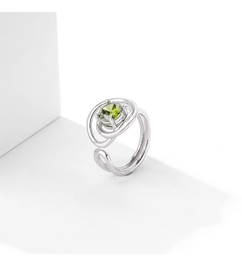 UniLogue S925 Sterling Silver Female Simple and Fashion Style Adjustable Ring, Created Olivine Line Entwined Open End Ring Jewelry Gift for Women(Double Circles)