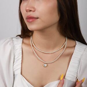 OJERRY Simple Y2K Layered Heart Pearl Choker Necklaces Coquette Aesthetic Jewelry for Women Trendy, Dainty Faux Pearl Choker Necklace for Women