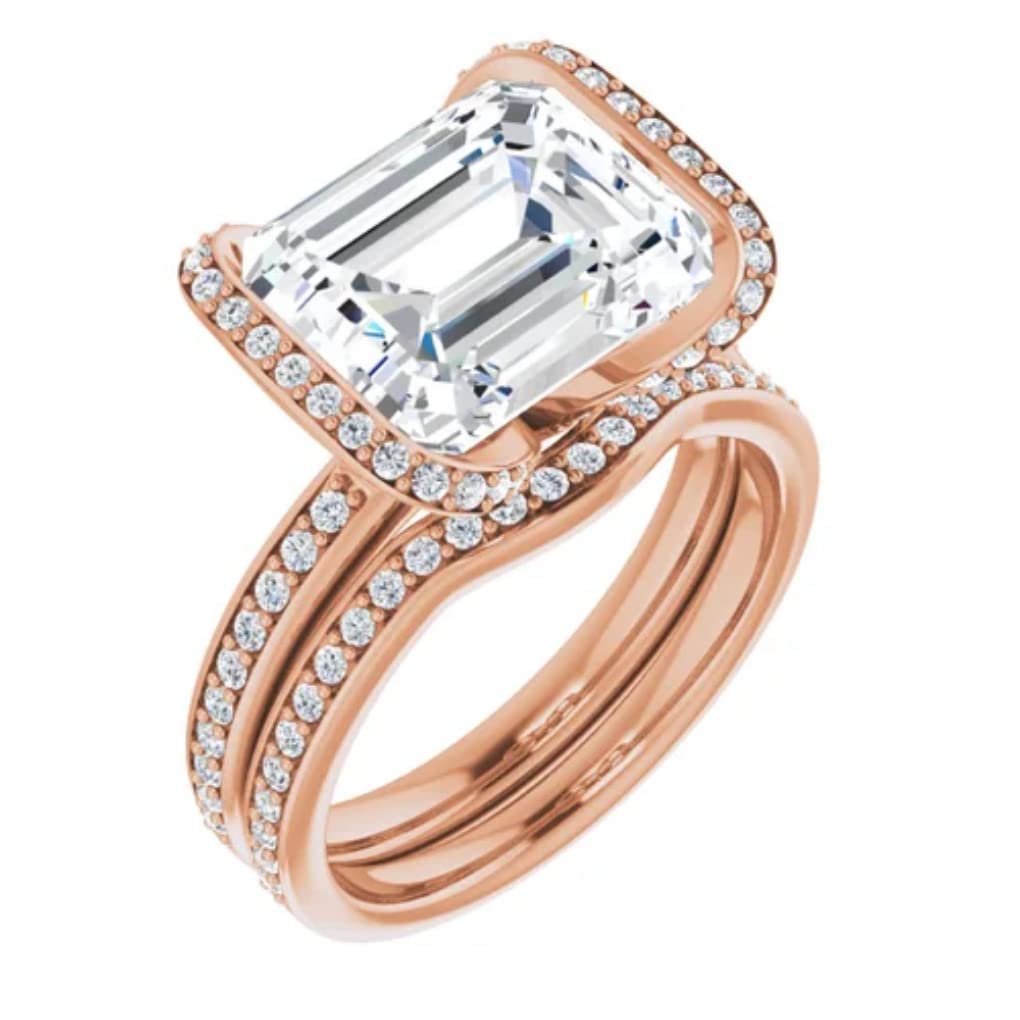 5 CT Emerald Cut Engagement Ring Set for Women Moissanite Ring Solitaire Halo Promise 925 Silver 10K/14K/18K Solid Rose Gold Bridal Ring Set (8)