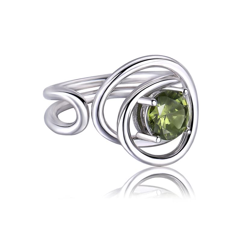 UniLogue S925 Sterling Silver Female Simple and Fashion Style Adjustable Ring, Created Olivine Line Entwined Open End Ring Jewelry Gift for Women(Double Circles)