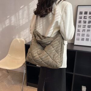 Lushandy Quilted Tote Bag for Women Shoulder Messenger Bags Puffer Crossbody bags Padding Large Cotton Handbags