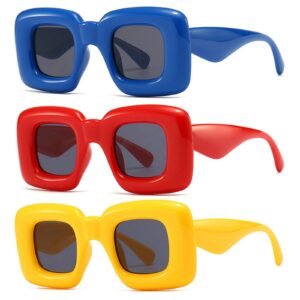 laureles fashion square y2k sunglasses for women yellow blue gradient sun glasses men punk hip hop shades uv400 (3pcsc2red+c2yellow+c2blue)