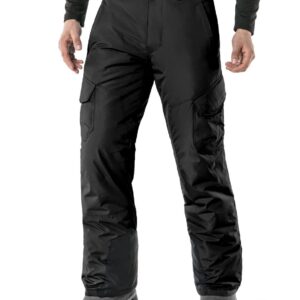 TSLA Men's Winter Snow Pants, Waterproof Insulated Ski Pants, Ripstop Windproof Snowboard Bottoms, Snow Cargo Black, Large