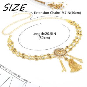 Urieo Tassel Rhinestone Waist Chain Belt Crystal Gold Belly Chains Layered Adjustable Dress Chain Belts Body Jewelry Accessories for Women