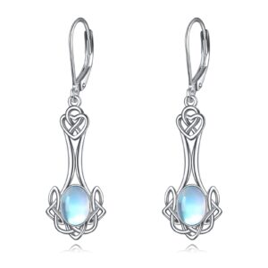 YFN Celtic Moonstone Irish Knot Drop Dangle Earrings Sterling Silver Leverback Earrings Jewelry for Women