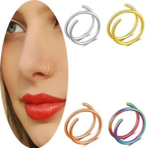 koiccvqq 4pcs double nose ring for single piercing body piercing hoops lip ring nose ring earring personality punk wild style jewelry 8mm four colors in a pack for women anniversary day gift