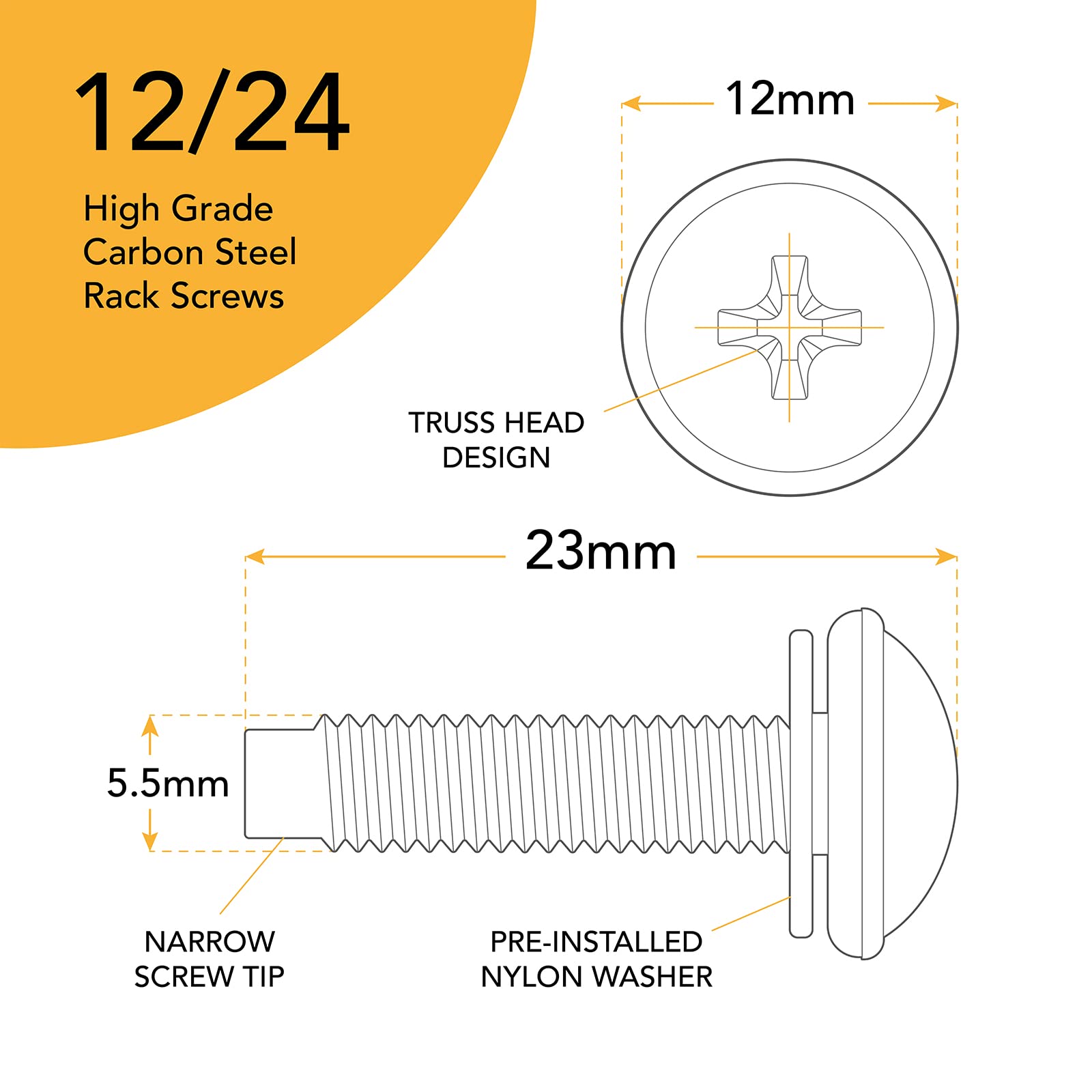 12/24 Rack Screws [50pk]. Use Rack Screws 12-24 Screws as Rack Mount Screws, Server Rack Screws, Network Rack Screws, Rack Screws Audio and Rackmount Screws. 12-24 Rack Screws with Nylon Rack Washers