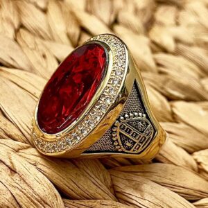 HKN1682 Designs Ruby Red Cubic Zirconia 14k Gold Plated Bishop Cross and Midre Ring Size 13