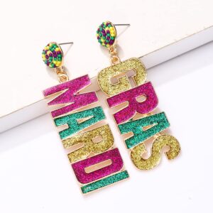 2 Pairs Mardi Gras Earrings for Women Beaded Mask Tassel Dangle Earrings Fat Tuesday Carnival Parade Jewelry Gifts