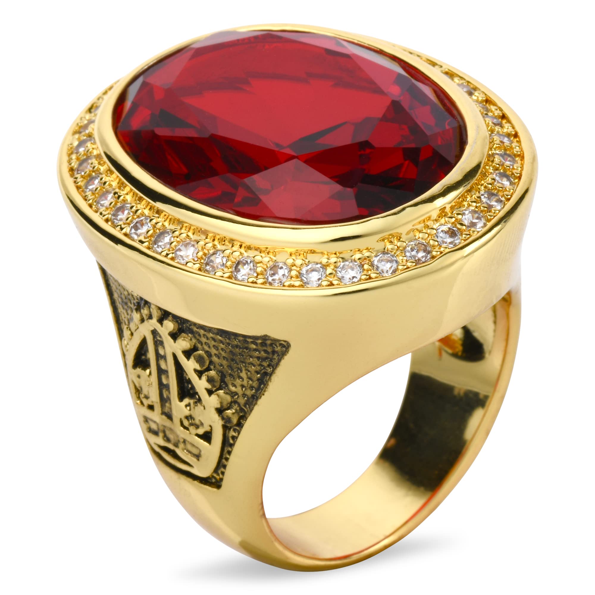 HKN1682 Designs Ruby Red Cubic Zirconia 14k Gold Plated Bishop Cross and Midre Ring Size 13