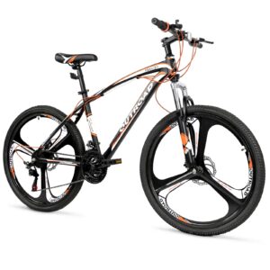 marknig 26 inch mountain bikes for adult, 21 speeds mountain bicycles with front suspension, dual disc brake, 3-spoke wheel, hardtail bike for men/women/teen, x1-orange