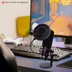 SUNMON Mic Pop Filter with Windsrceen Foam Cover,Compatible with HyperX QuadCast,6 Layered Wind Pop Screen with Flexible 360° Gooseneck Clip Stabilizing Arm for Improve sound quality,Noise reduction