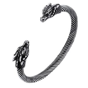 faithheart dragon head cuff bracelet for male adjustable stainless steel punk gothic viking bangles for boyfriend