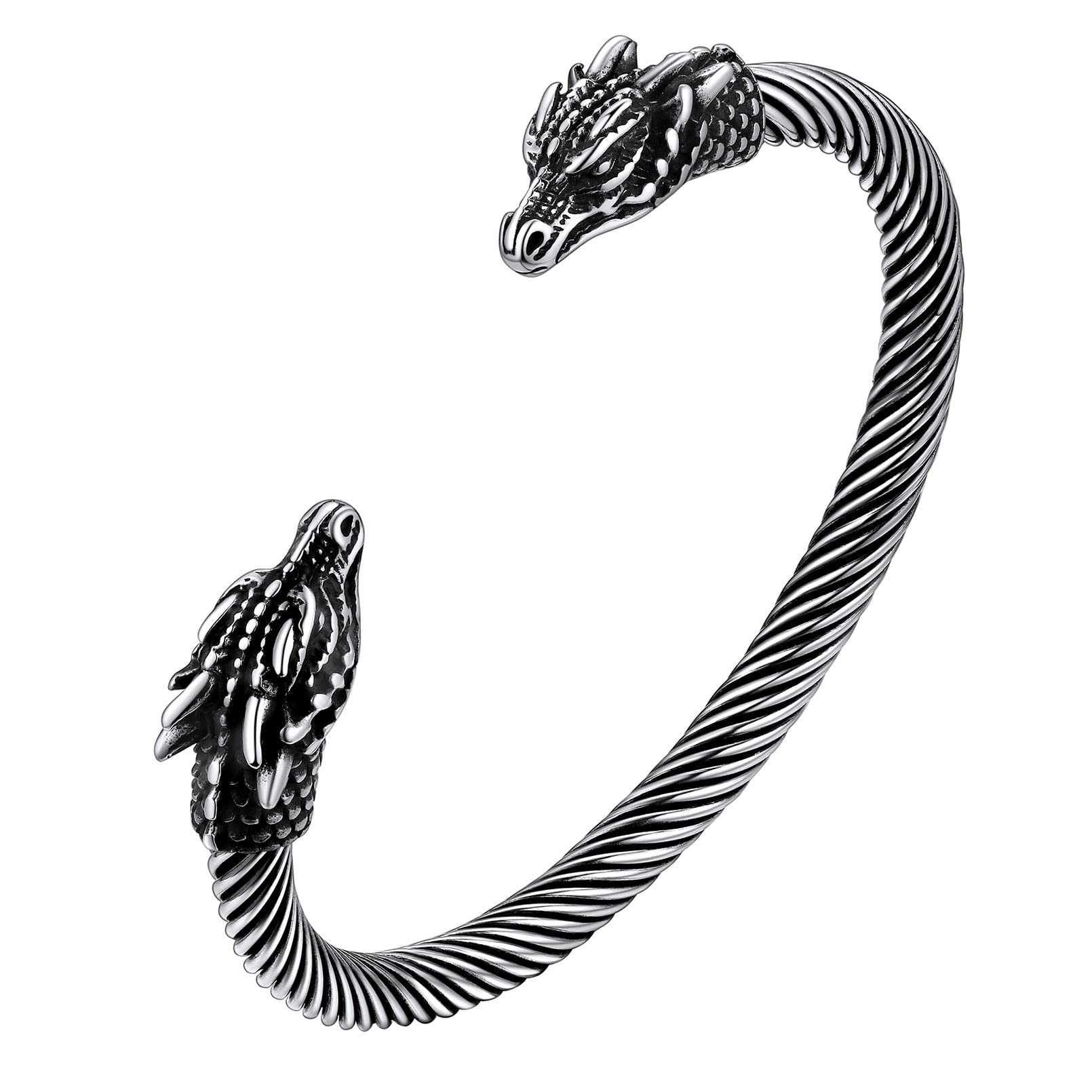 FaithHeart Dragon Head Cuff Bracelet for Male Adjustable Stainless Steel Punk Gothic Viking Bangles for Boyfriend